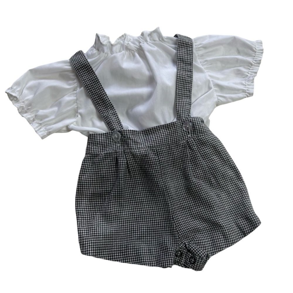Charming Vintage Unisex Baby Classic Houndstooth Suspender Overall Shorts Romper